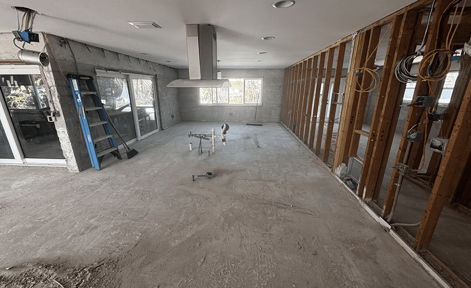 Home interior under renovation with exposed walls.